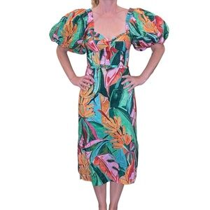 Farm Rio Puff Sleeve Midi Dress